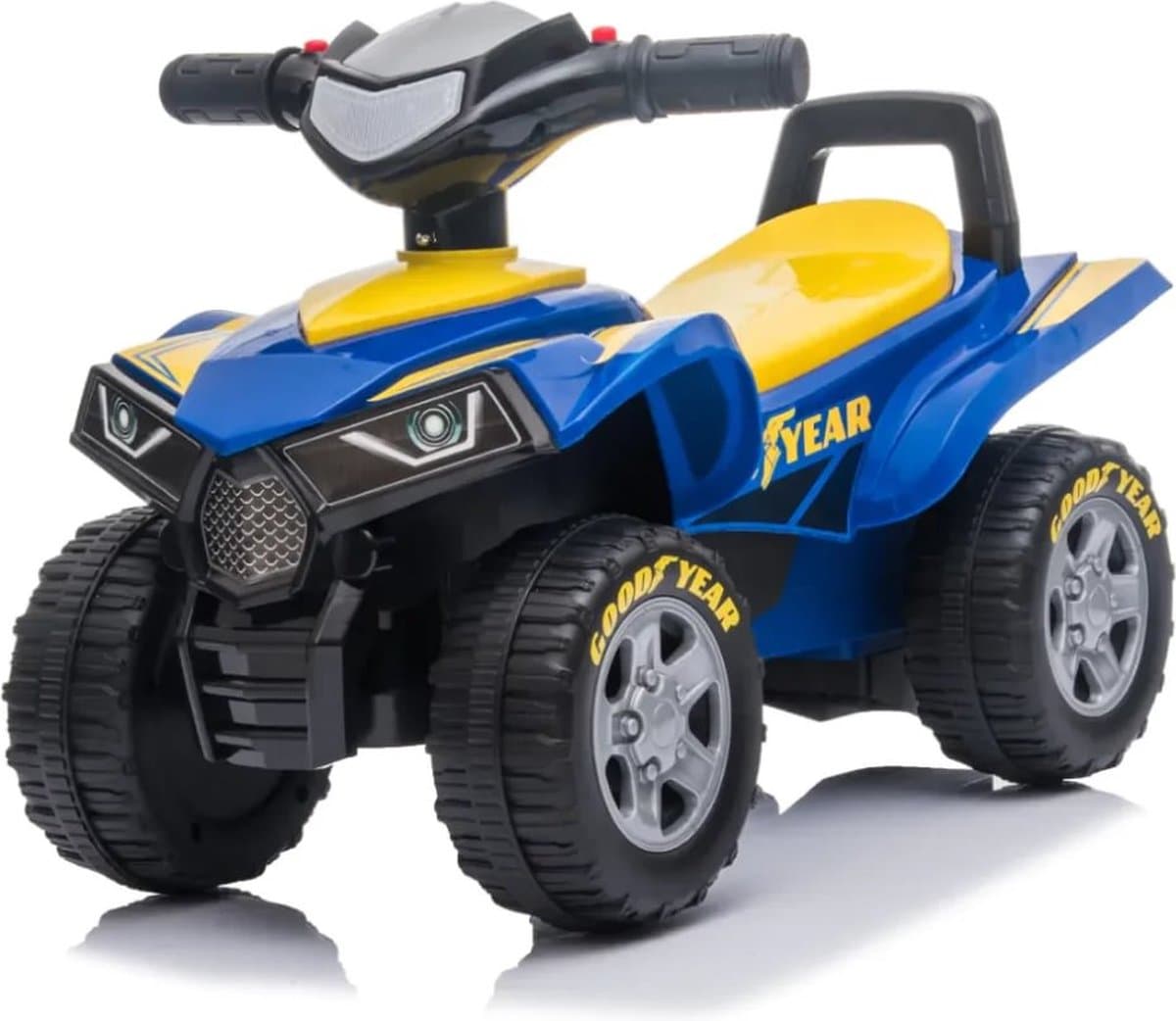 Goodyear Loopauto 1 tot 3 jaar – Officieel Gelicentieerde Quad Loopauto met Verlichting, Toeter & Opbergvak – Buitenspeelgoed Peuter met Blokstandaard & Cadeaubox – Blauw