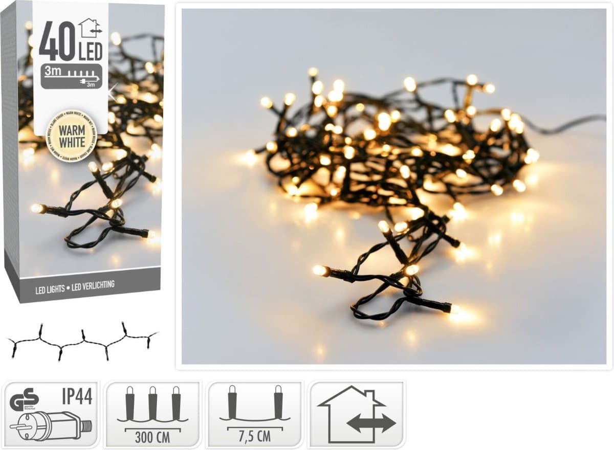 Kerstverlichting lichtsnoer - 40 led lampjes - warm wit - 300 cm - kerstlampjes
