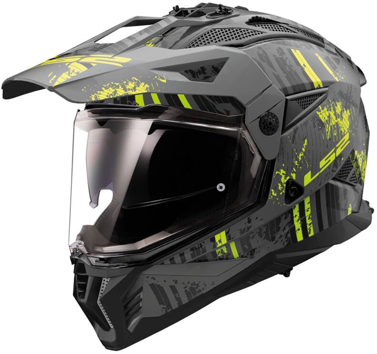 LS2 MX702 Pioneer II Crazy Mat Zwart Fluo Geel Adventure Helm - Maat XL - Helm