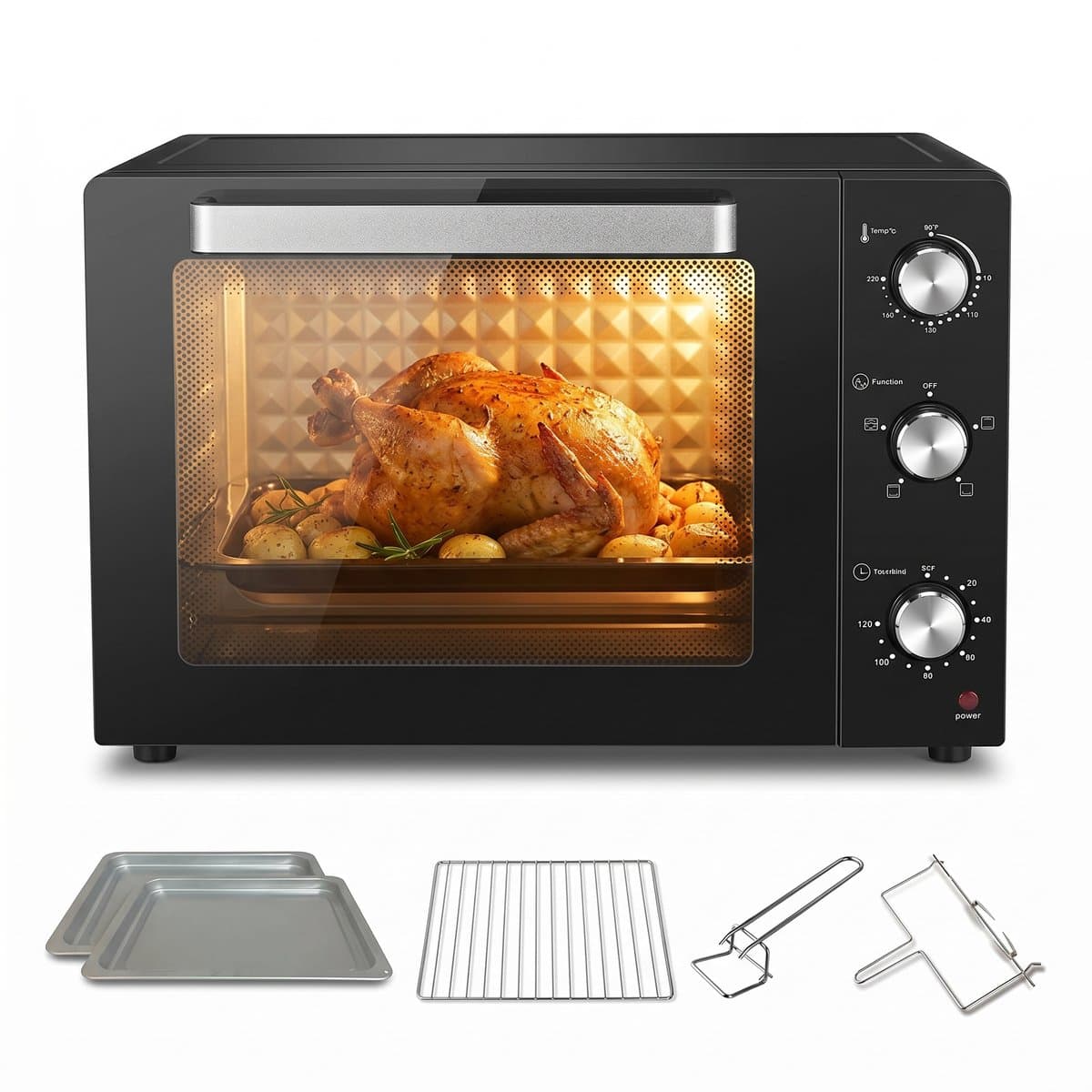 Lugia Vrijstaande Oven 55L – 1900W – 230°C – Draaispit – Timer 120 min – Elektrische Oven met Grill & Bakfunctie – Zwart