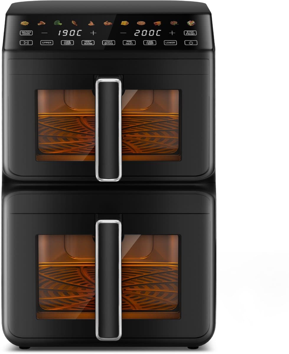 Saikefy Airfryer XXL - 11 Liter - Gestapelde Lades - 11 Programma's - Airfryer met Intelligent Touchbediening - Heteluchtfriteuse - Inclusief 4 handige accessoires