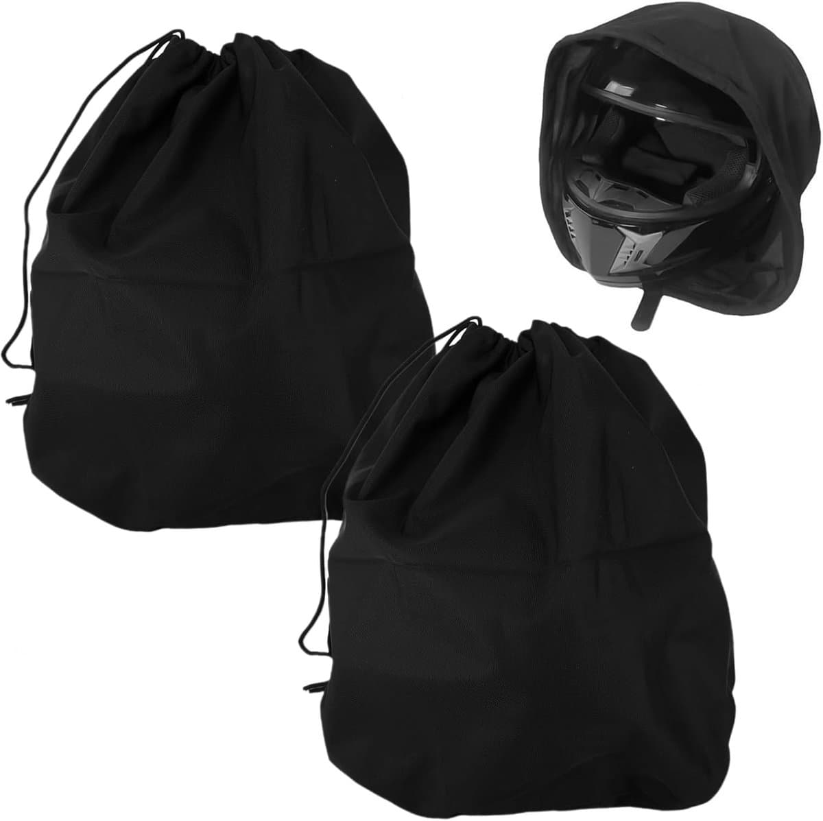 2 stuks motorhelmzak, 47 x 43 cm, met trekkoord, universele motorhelmzak, stofdicht, voor motorhelm, fietshelm, skihelm, basketbal, fitness, buitenactiviteiten (zwart)
