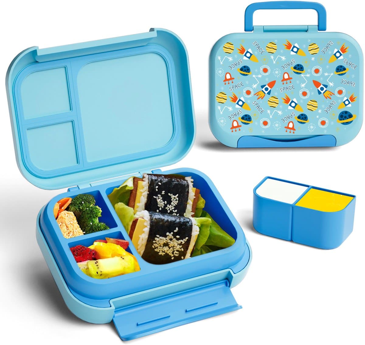 BentOH! Bento Box en Brooddoos 2-in-1 voor Kinderen - Ruimte - Lekvrij & BPA-vrij – Met 3 Uitneembare Vakken – Magnetron-, Vriezer- & Vaatwasser bestendig