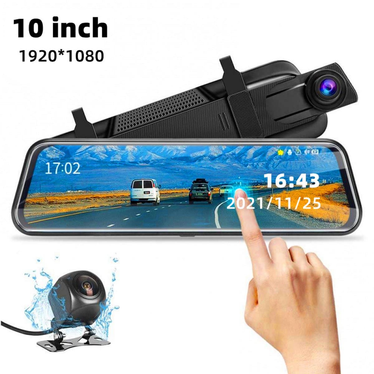 Geschikt voor Upgrade 10'' Mirror Dash Cam Voor- en Achteruitrijcamera Nachtzicht 1080P Achteruitrijcamera FHD Full Touchscreen Autorecorder met Loop Recording, G-Sensor, Parkeermonitor