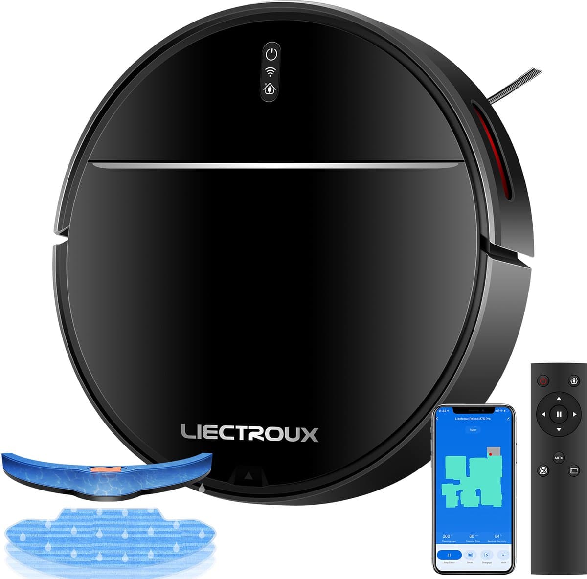 LIECTROUX M7S PRO – 2-in-1 Robotstofzuiger en Dweil – 4000Pa Sterke Zuigkracht – Slimme Gyroscopische Navigatie – Automatisch Hervatten – Geschikt voor Huisdieren & Tapijt – App & Alexa/Google - zwart