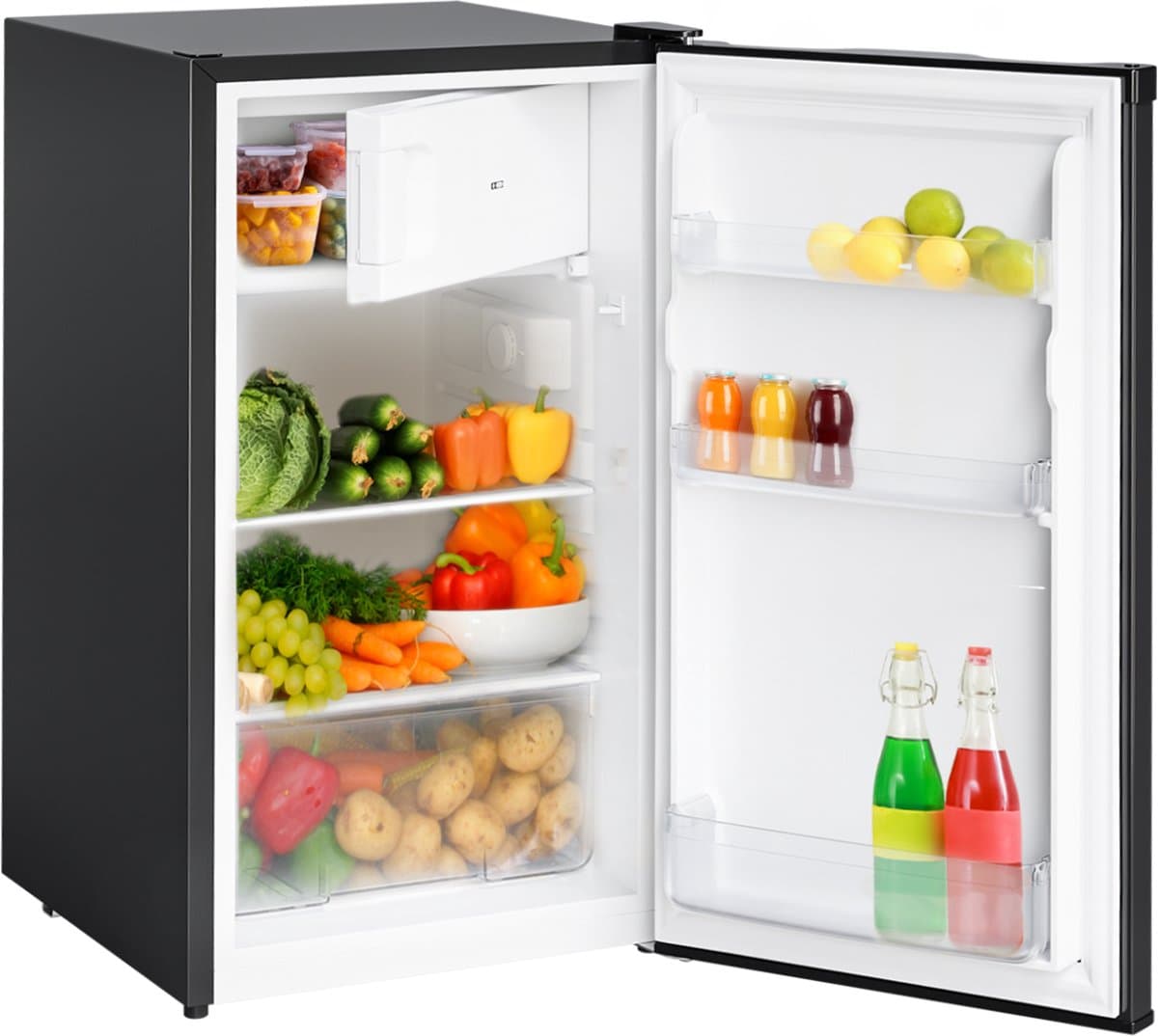 KitchenBrothers Koelkast - 88L Koelvak - 14L Vriesvak - Koelvriescombinatie - IJskast - Frigo - Vrijstaand - Zwart