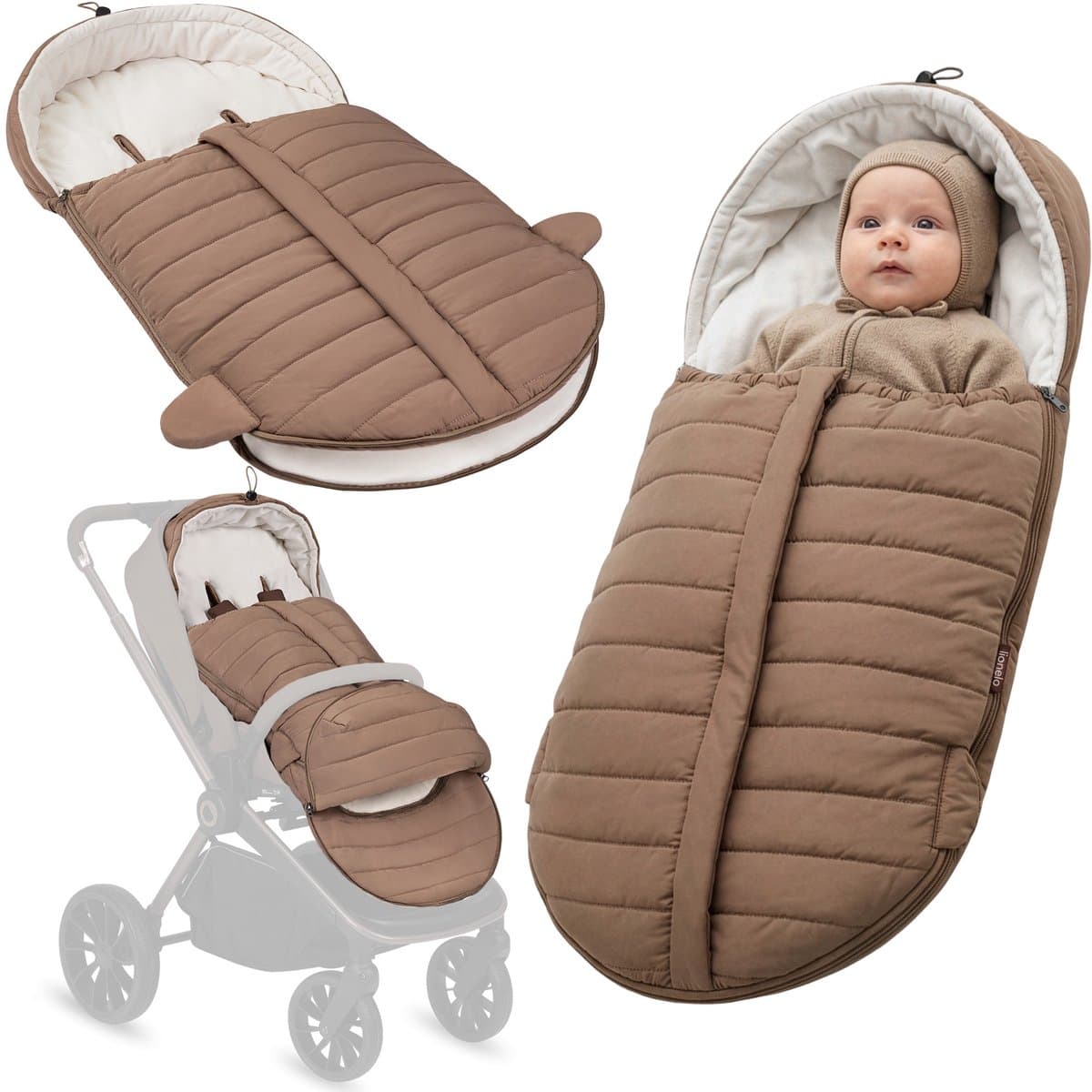 Lionelo Oli – Universele Voetenzak voor Kinderwagen & Buggy – 2in1 voor Reiswieg en Wandelwagen – 101x45 cm, verkort 80x45 cm – Warm tot −20°C – Waterafstotend + UV-filter – openingen voor 5-puntsgordel – Dubbele Rits – Wasbaar 30°C – Footmuff