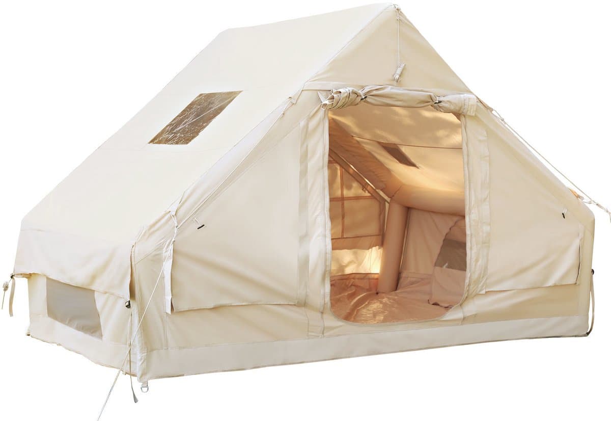 opblaasbare tent opblaasbare glamping tent Tot 4 personen Beige Waterdicht Camping, Tuin, Glamping 300x210x200cm