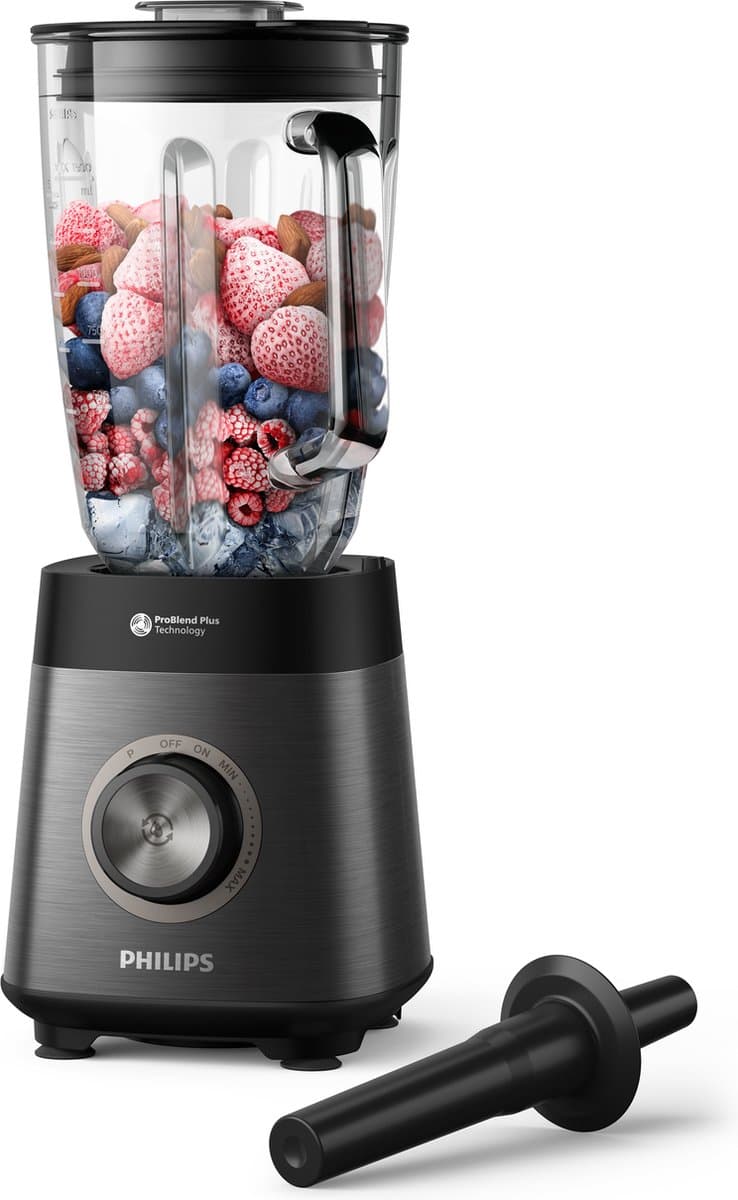 Philips Blender HR3040/00 - Krachtige 1200 Watt Motor - Met Stamper – Veelzijdig Gebruik - Vaatwasserbestendig - 1.5l Kan - RVS - Zwart