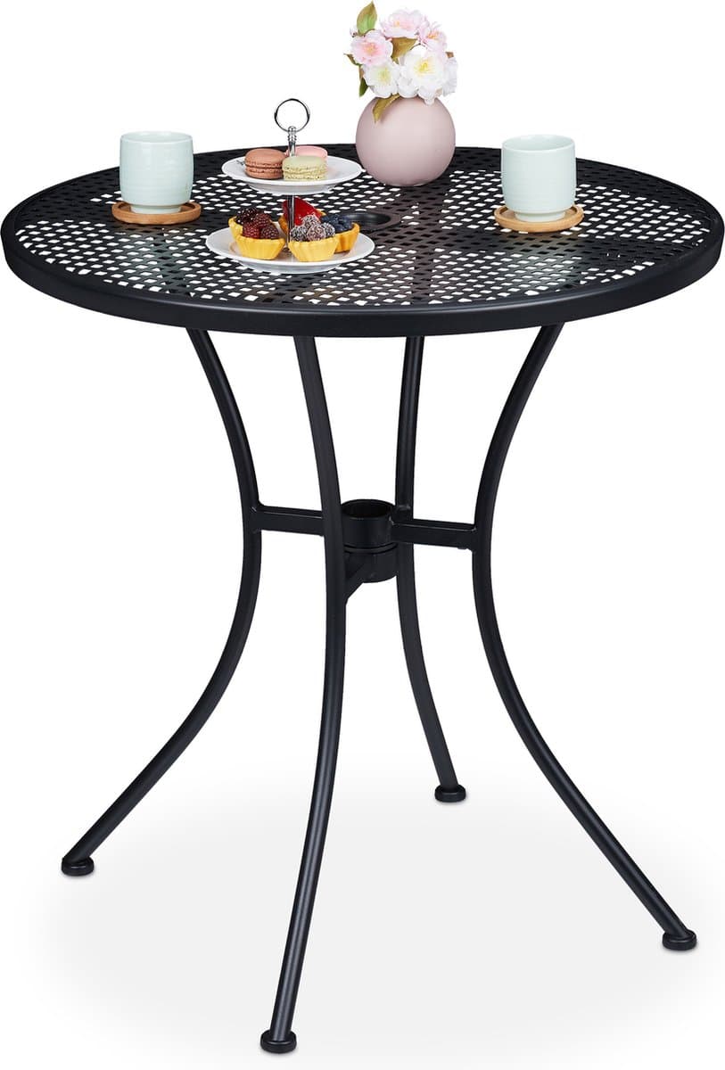 tuintafel - met parasolgat - 72 x 70 cm - tot 130 kg - staal - rond - zwart