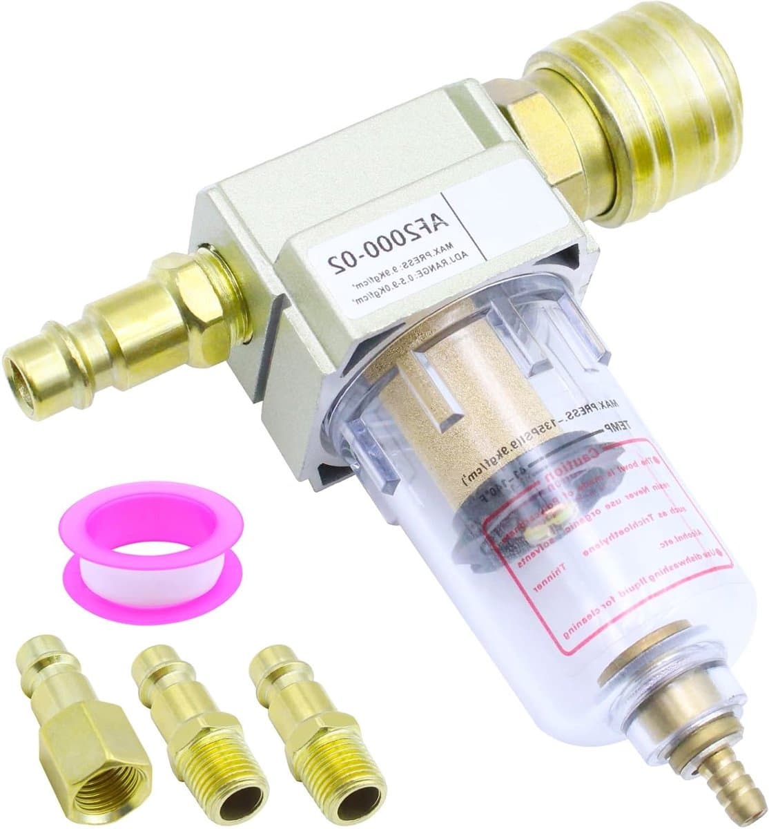 1/4 inch water-olie afscheider voor perslucht met 4 snelle koppelingen en Teflon filter voor compressor, ideaal voor luchtcompressoren en luchtbehandeling