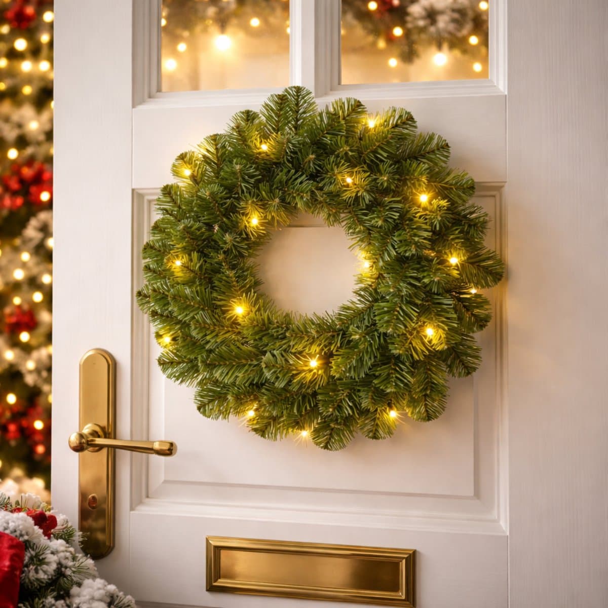 Black Box Kerstkrans - D30 cm - met LED verlichting - 10 lampjes - warm wit - batterijen - deurkrans