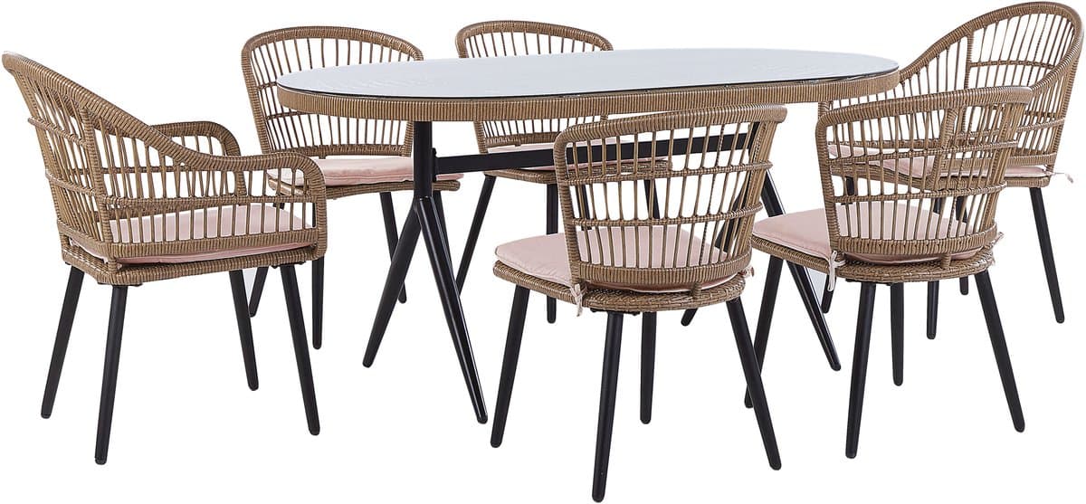 ALIANO - Tuinset 6 personen - Natuurlijk - PE rotan