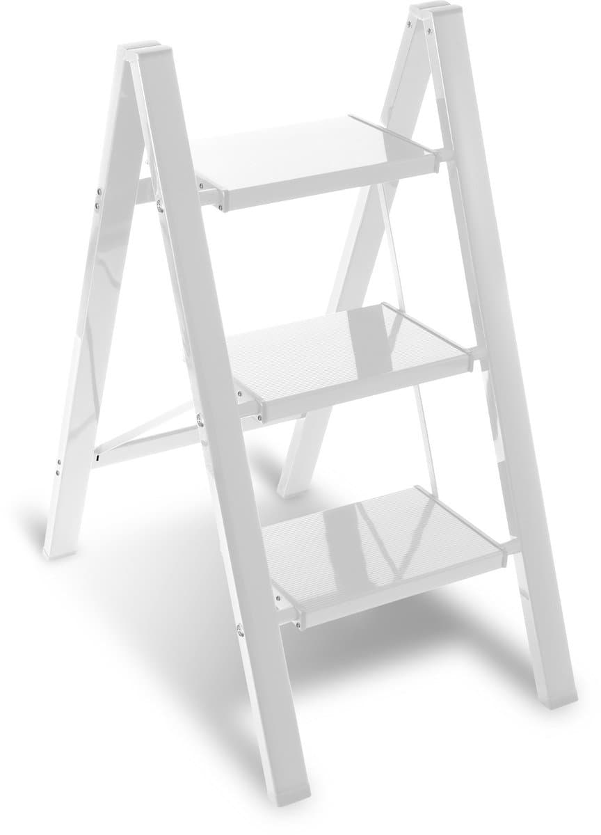 Opvouwbare ladder 3 Treden Keukentrap Inklapbaar - Anti-Slip - Trap Ladder Alu Wit