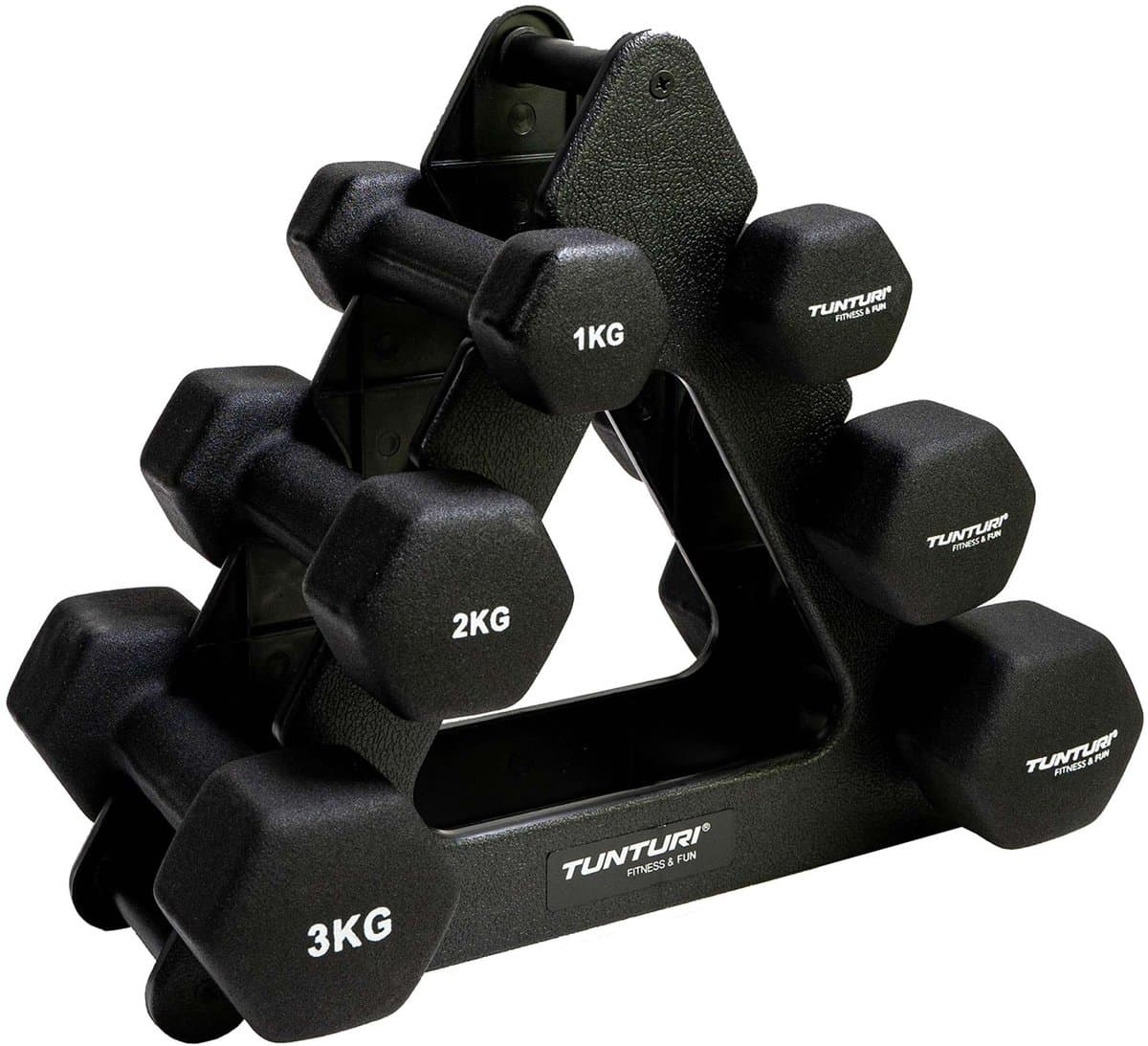 Tunturi Gewichten - Halterset - Dumbbell Set - Neopreen Dummbbells - 1 t/m 3kg - 3 Paar - Incl. gratis fitness app