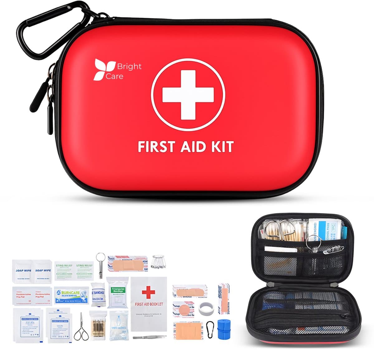 Bright Care® 104-Delige EHBO Kit - Complete Verbanddoos - ehbo-kits - Noodpakket - EHBO Set voor Auto, Thuis, en Reis - First Aid Kit met Pleisters en Verbandtrommel - Compact en Handig