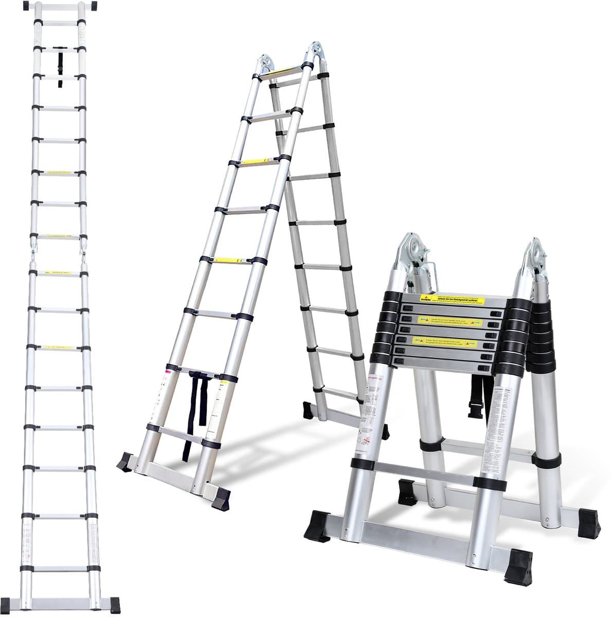 Telescopische ladder 5 m, vouwladder, uittrekbare, antislip aluminium staande ladder, multifunctioneel, 150 kg belastbaarheid