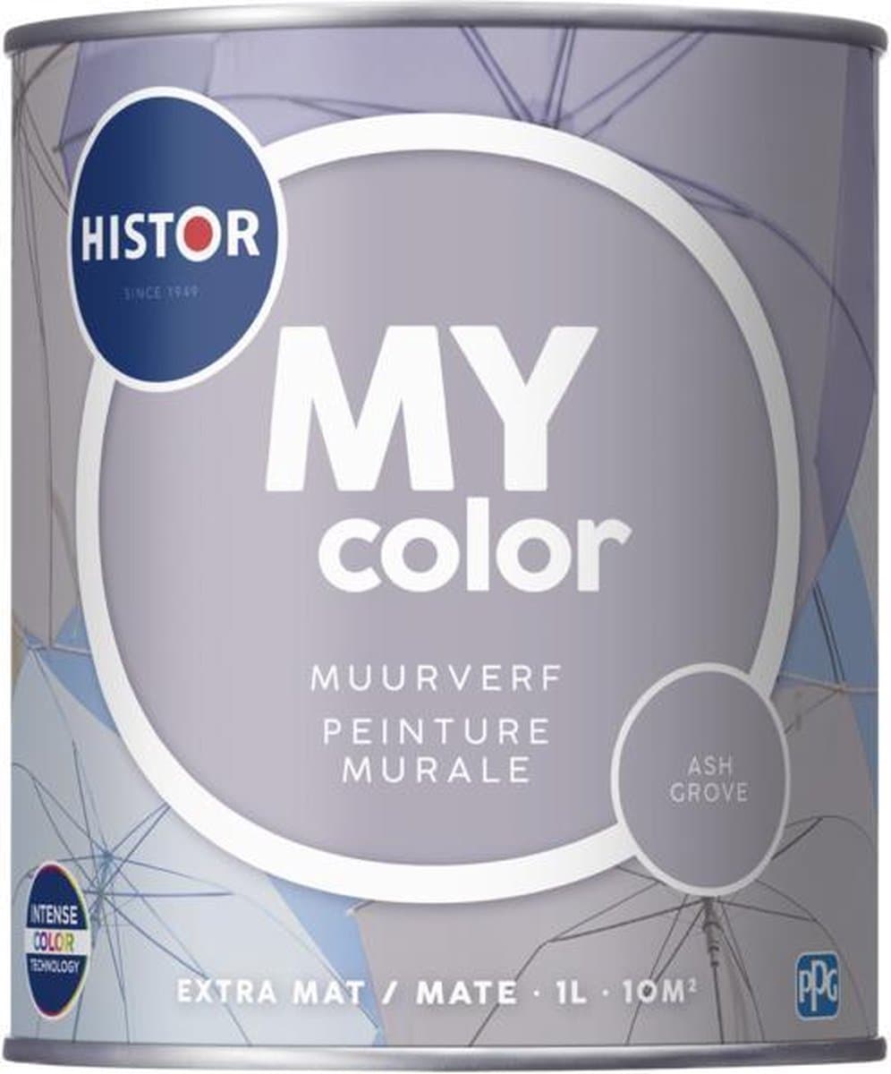 Histor MY Color Muurverf Ash Grove - Extra Mat – Reinigbaar en Geurarm – Extra Dekkend en Vochtregulerend – Voor Binnen - 1L - Grijs