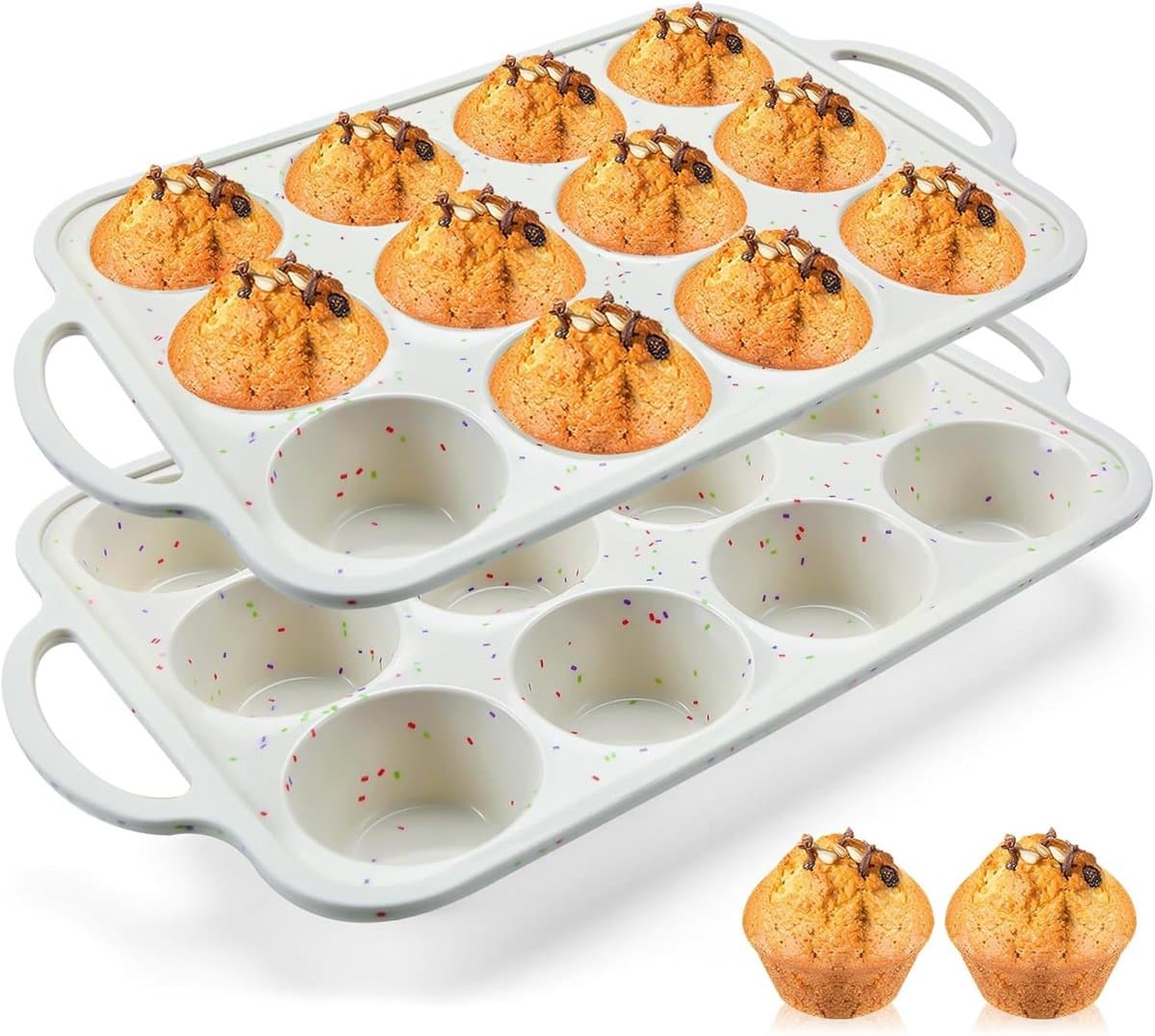 Siliconen Muffinvorm- Met Metaal Versterkte Rand - 12 Cupcake Vormen - Oven- en Vaatwasbestendig - BPA Vrij - 2 Stuks