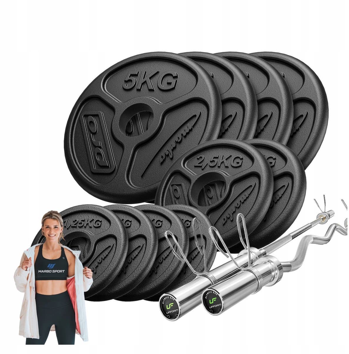 Marbo Sport - Olympische halterset - Olympic Barbell Set - 55 kg - Stangen en gewichten - Voor krachttraining en thuisgym en Home Gym