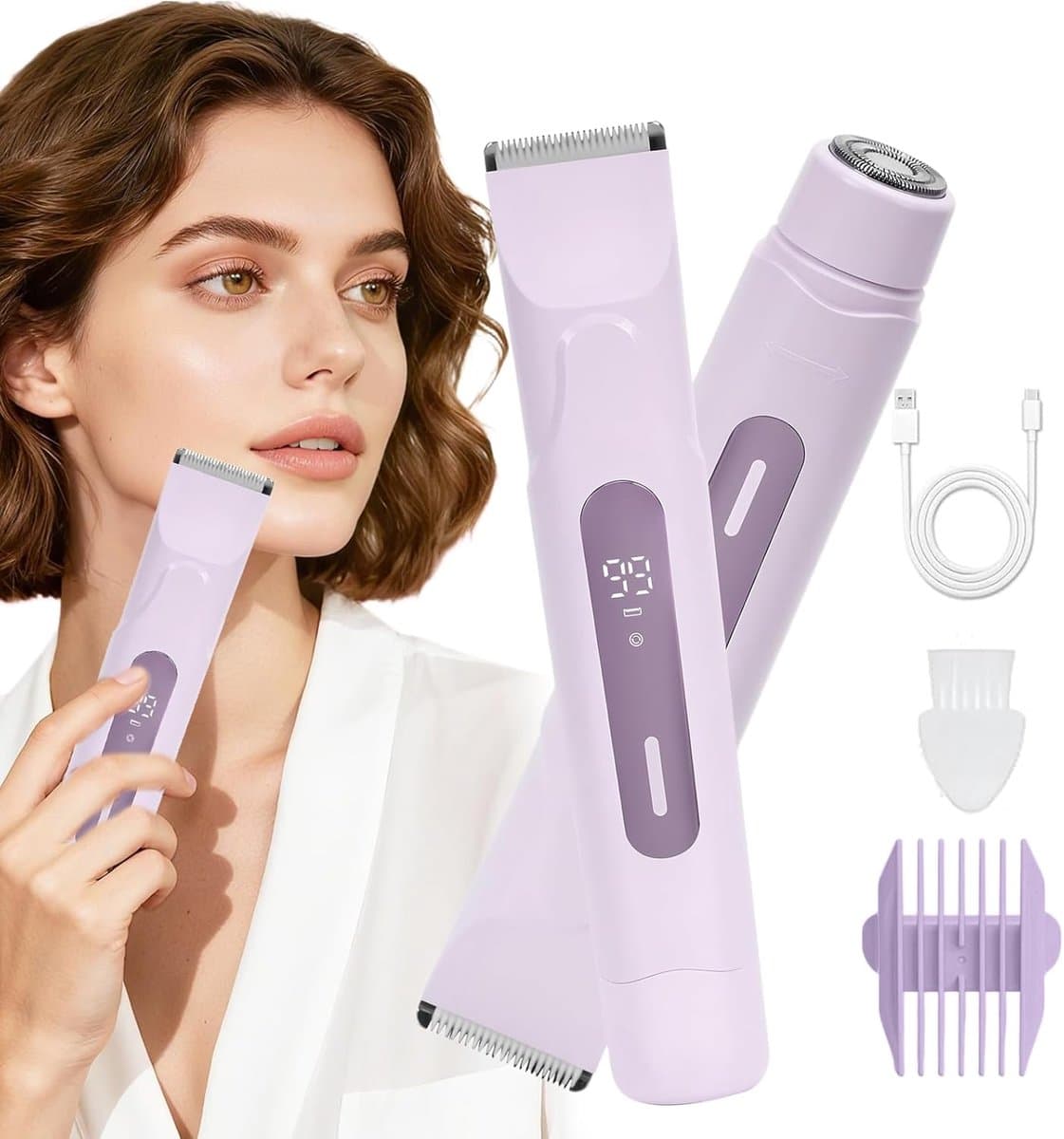 Elektrisch scheerapparaat - Gezichtshaar trimmer - Lichaamsontharing - 2-in-1 functie - 198 x 71 cm - Paars