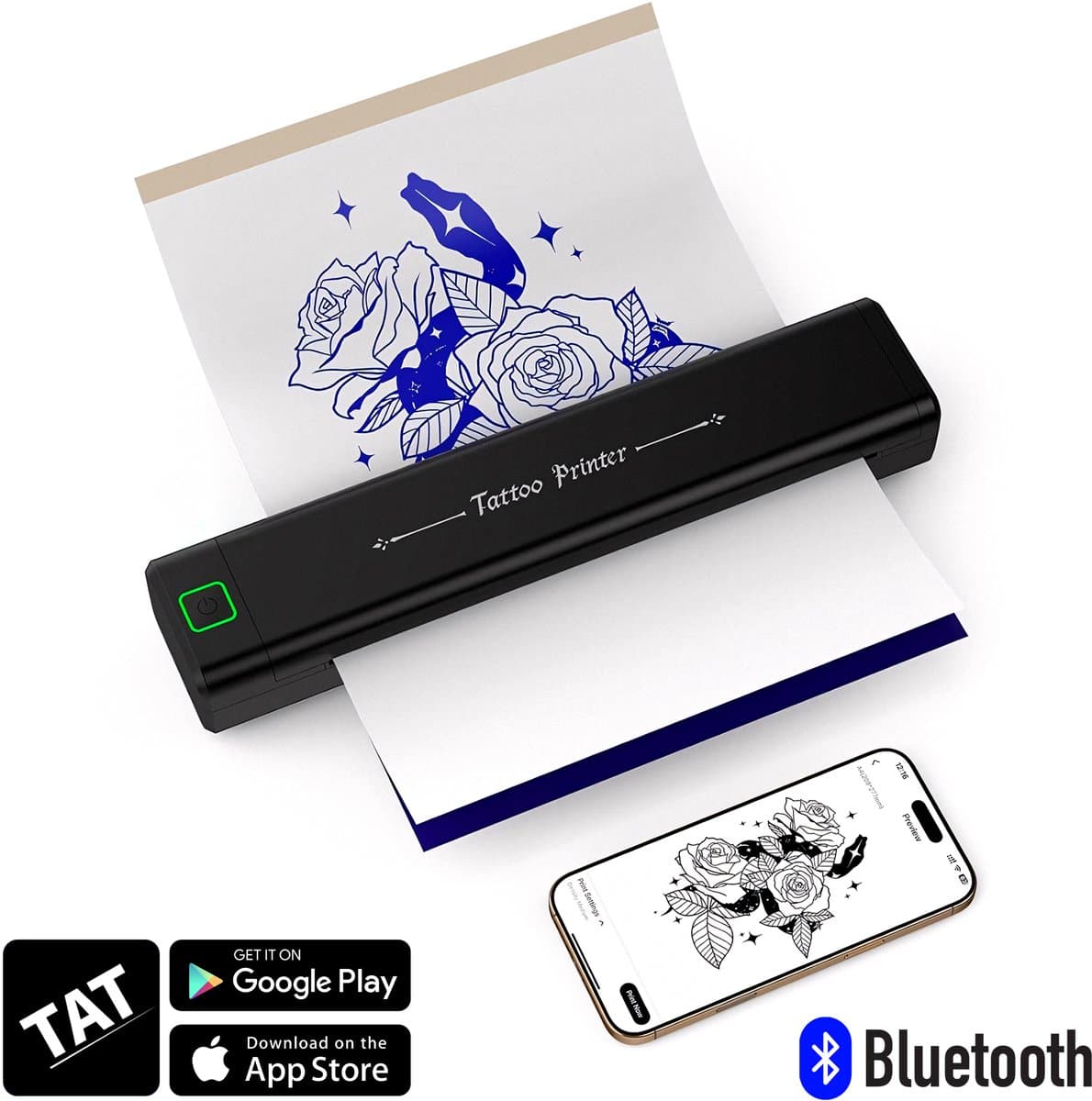 Newyes Draadloze Tattoo Printer Voor Stencils - Incl. 10 Stuks Transferpapier - Thermische Printer - Thermal Mini - A4 Miniprinter met App - Stencil Printer Met Transfer Papier - Thermo Printen - Stencils Printen Machine