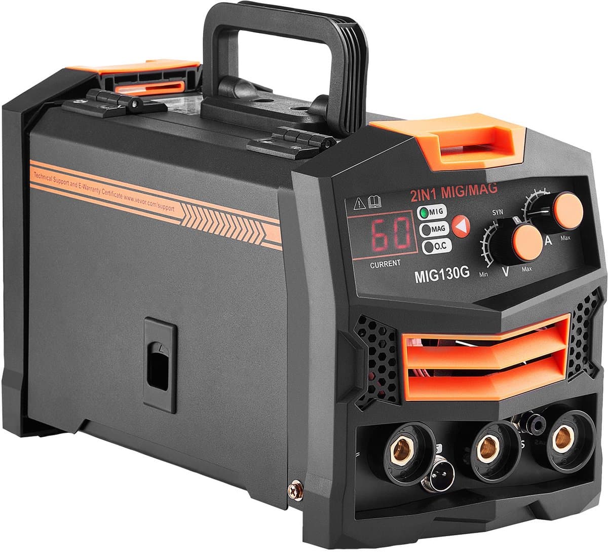 MIG lasser, 130 amp synergisch MIG lasapparaat, 2-in-1 gas/gasloze gevulde draad multiproces lasser, draagbare IGBT inverter MIG lasser