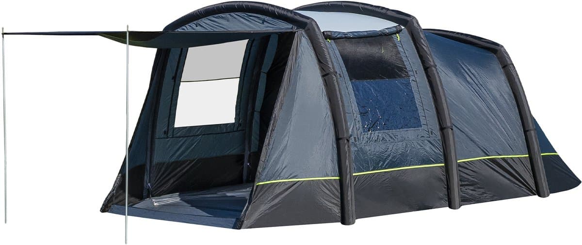 Campout Opblaasbare Tunneltent - 455 x 270 cm - 4 persoons Familietent - Verduisterde Slaapruimtes - TPU-tubes - Waterdicht 5000 mm - Ventilatieopeningen - 2 Slaapruimtes - Inclusief Pomp en Grondzeil