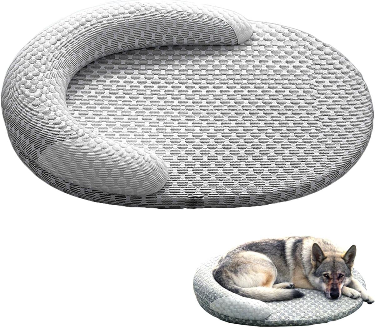 OLOEY Zomers verkoelend kattenbed voor binnenkatten-orthopedisch hondenbed met nekondersteuning-ademend en wasbaar huisdierbed met antisliponderkant-Rustgevend knuffelbed voor katten-honden-puppy's en kittens-Grijs(M)