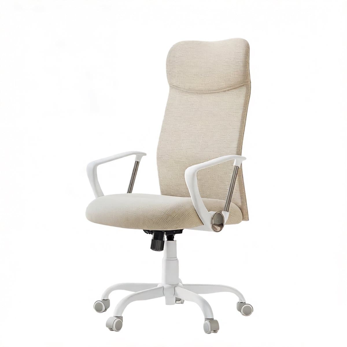 Bureaustoel Ergonomische draaistoel Stoffen zitting met kussen 63 x 63 x (110 - 120) cm beige Verstelbare hoogte en kantelhoek Maximale draagkracht 120 kg Comfortabele ondersteuning voor nek, schouders en rug Geschikt voor kantoor en thuiswerk