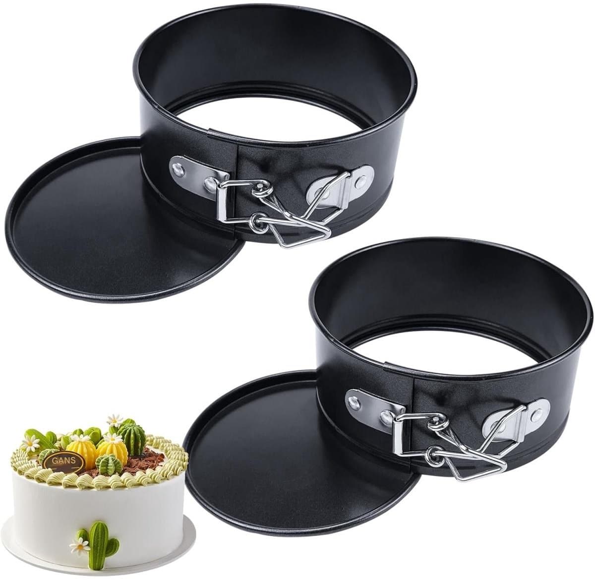 GELLDG 2 stuks mini cakevormpjes - springvorm - 9,7 cm - bakvorm - antiaanbaklaag - rond - compact - platte bodem - geschikt voor het maken van cheesecake, pizza, moussecake - zwart
