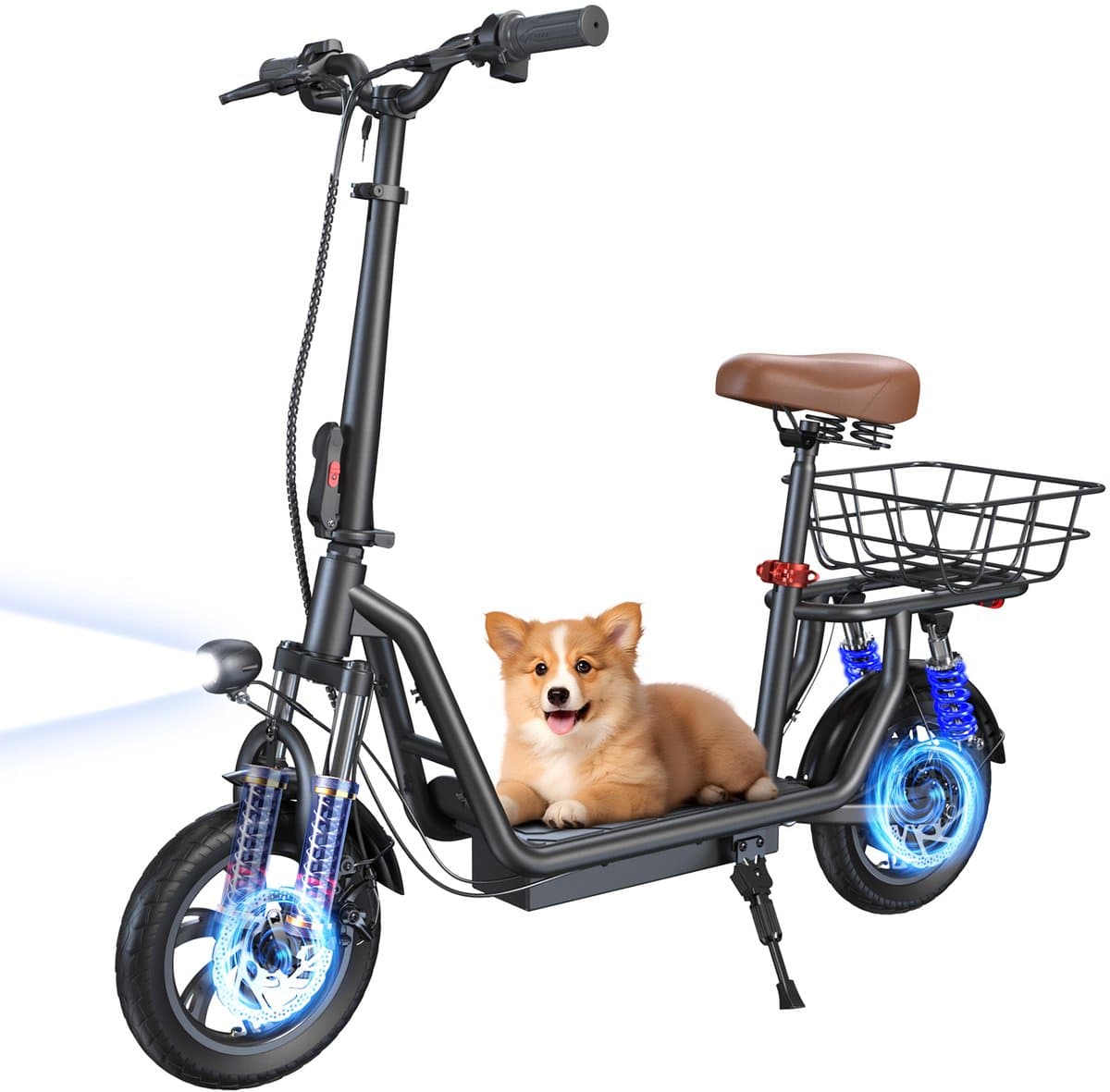 Elektrische Step iScooter i12 zwart voor Volwassenen met Zitje 500W Actieradius 35km 42V7.5Ah 12 inch 120kg Dubbele Schokdemping