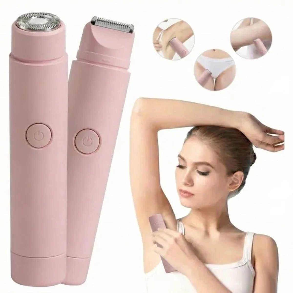 2 in 1 Ladyshave voor Vrouwen - Elektrisch Scheerapparaat & Bikinitrimmer - Wet & Dry - Gezicht & Lichaam - Roze