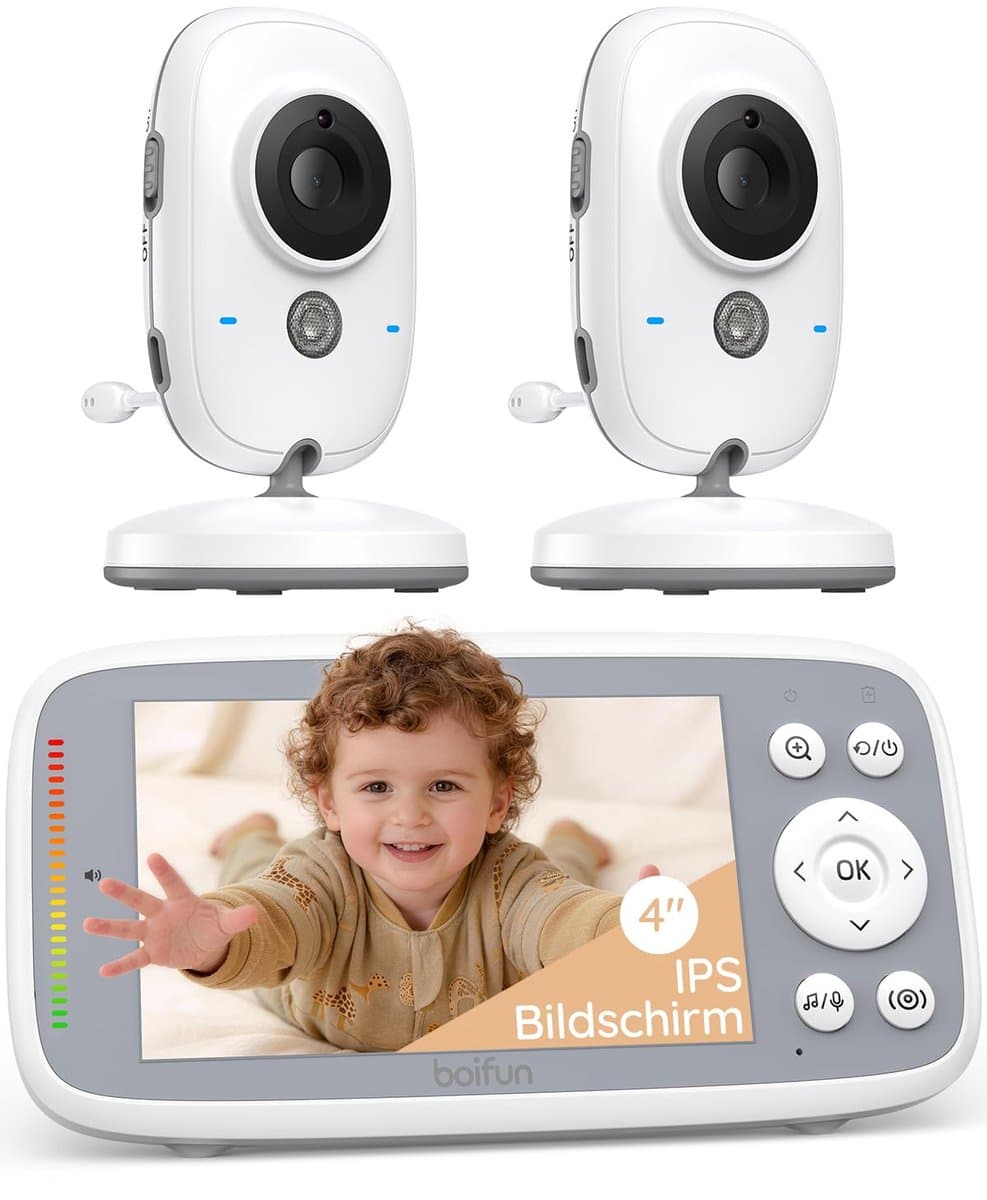 BOIFUN VB616 Babyfoon - Babyfoon met 2 Camera - Groot 4 Inch HD Baby Monitor - Video & Audio - met Slimme Functies - Baby Camera