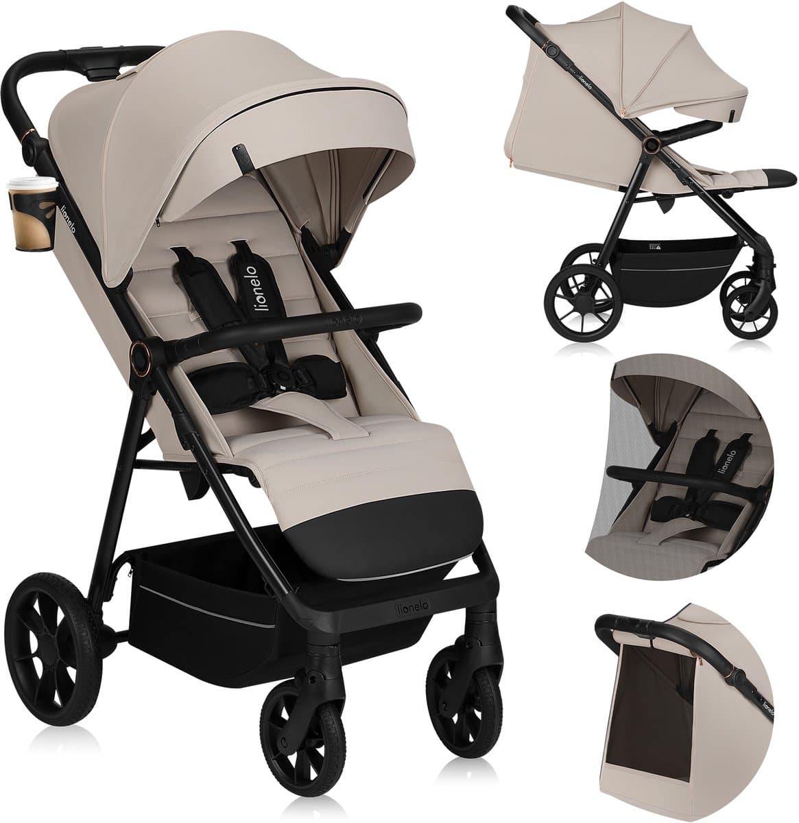 Lionelo Iva - Wandelwagen & Buggy Premium - 6 maanden 4 jaar (tot 22 kg) - 360° Zwenkwielen met Vering - Magnetische Gordel - XXL Zonnekap UPF50 - Verstelbare Rugleuning, Voetsteun & Duwbeugel - Grote Boodschappenmand - Stad & Terrein - Kinderwagen