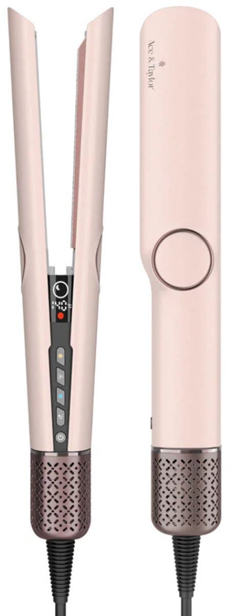 Ace & Taylor AirStraight PrecisionAir - 2 in 1 Stijltang & Föhn - Wet-to-Dry Airstraightner - Haardroger - Lucht Stijltang - Haarstyler - Coldshot - 80℃ t/m 160℃ - Premium Dupe - Geschikt voor alle haartypes - Pink Quartz (AS230)