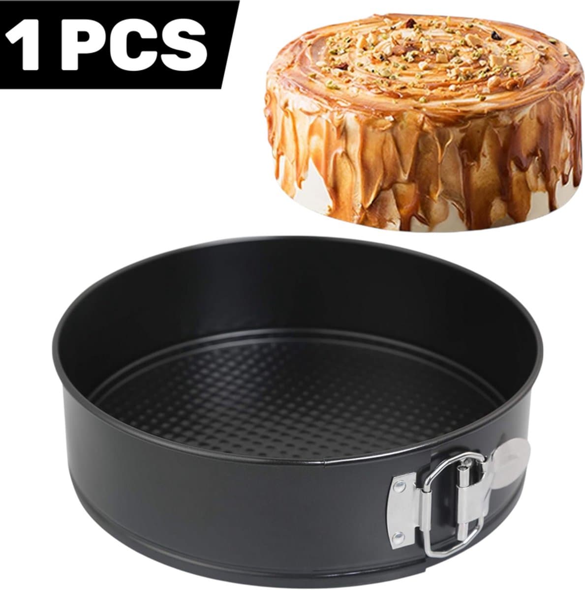1 stuk - Ronde cakevorm met antiaanbaklaag - Zwart - Springvorm met sluitclip voor chiffon- en taartbereiding - Bakvorm voor oven - Ø 23 cm x 7 cm - Ideaal voor bakken zonder plakken