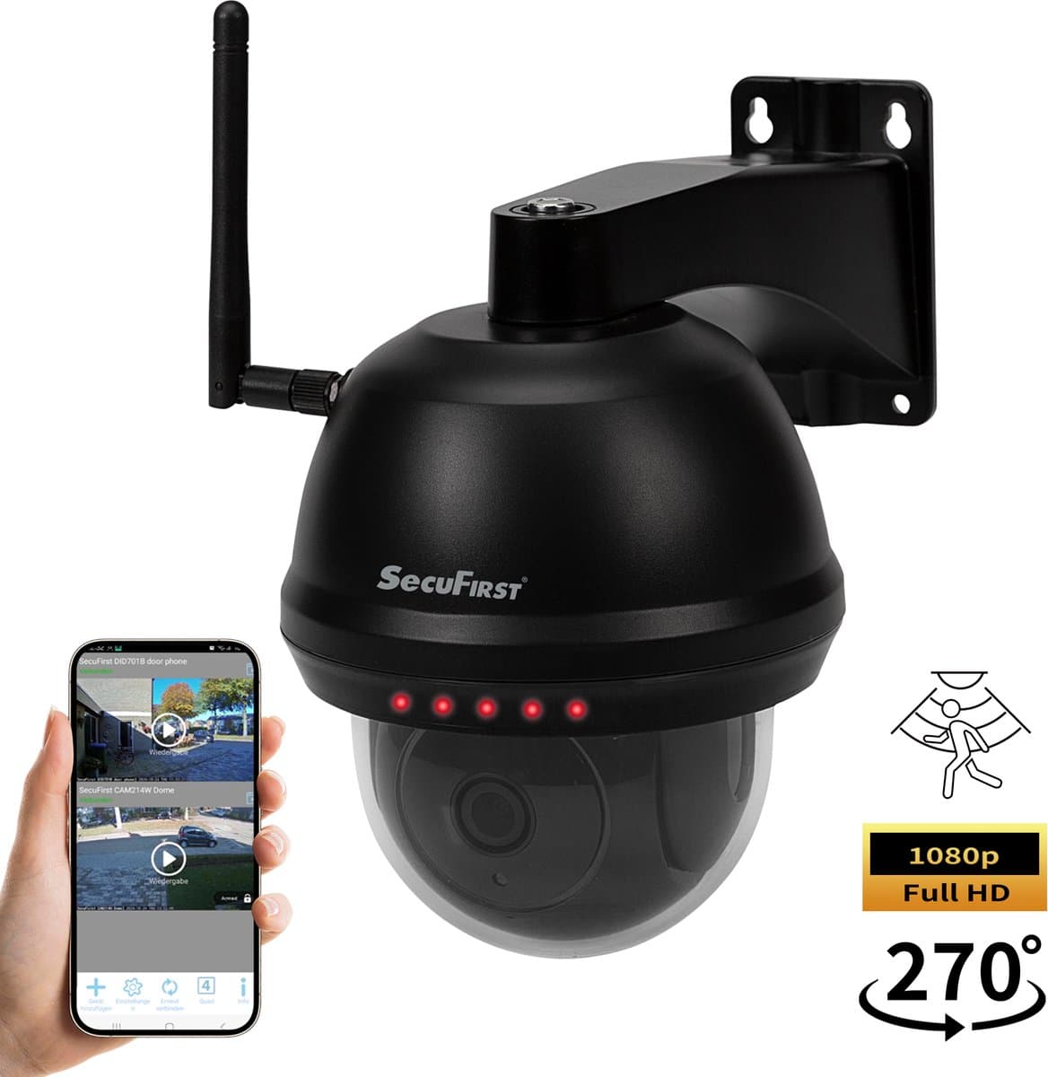 SecuFirst CAM214Z Dome Camera zwart - IP Camera draai- en kantelbaar voor buiten - FHD 1080P