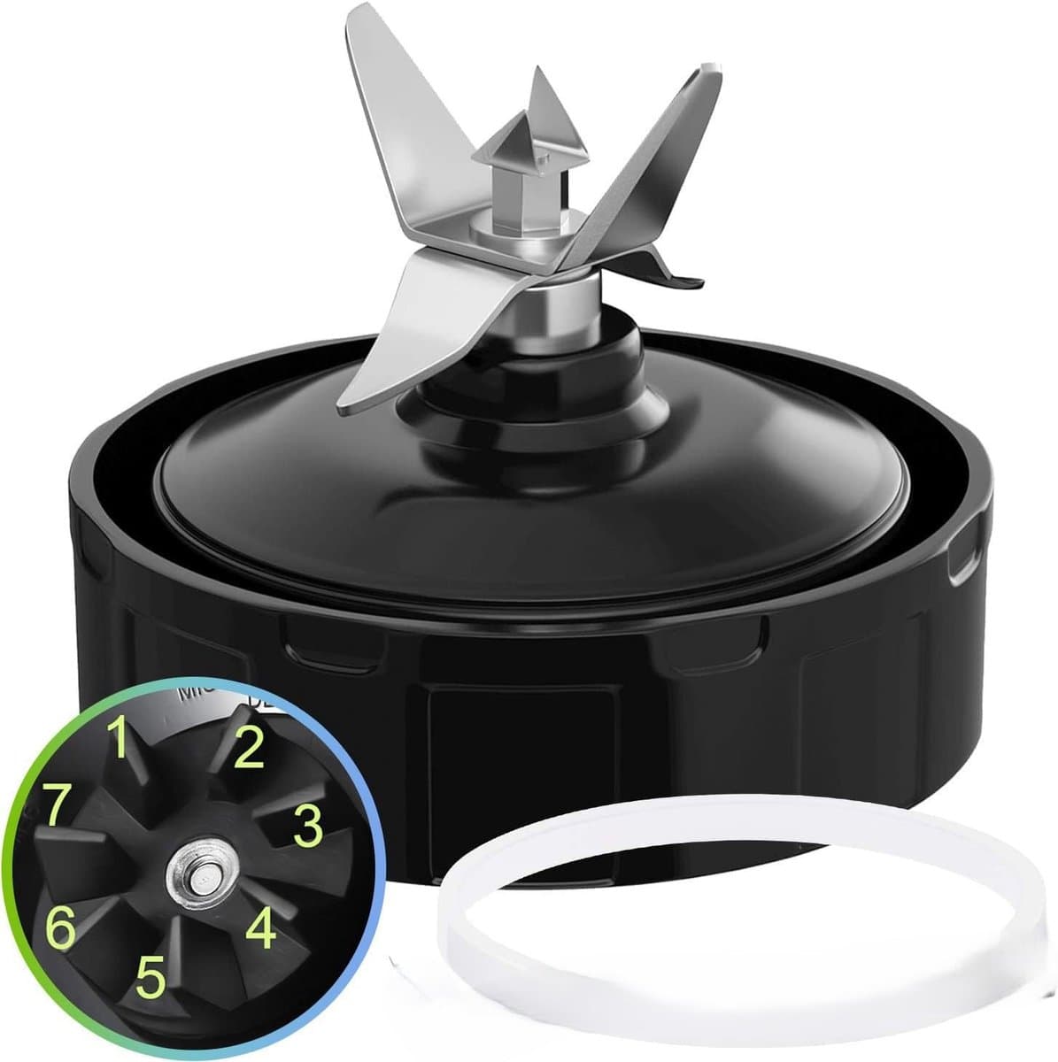 7-Vinnen Extractor Blade Montage met Rubberen Pakking Blender Vervangende Onderdelen geschikt voor Nutri Ninja Blender Auto iQ BL480 BL482 BL642 BL682 NN102