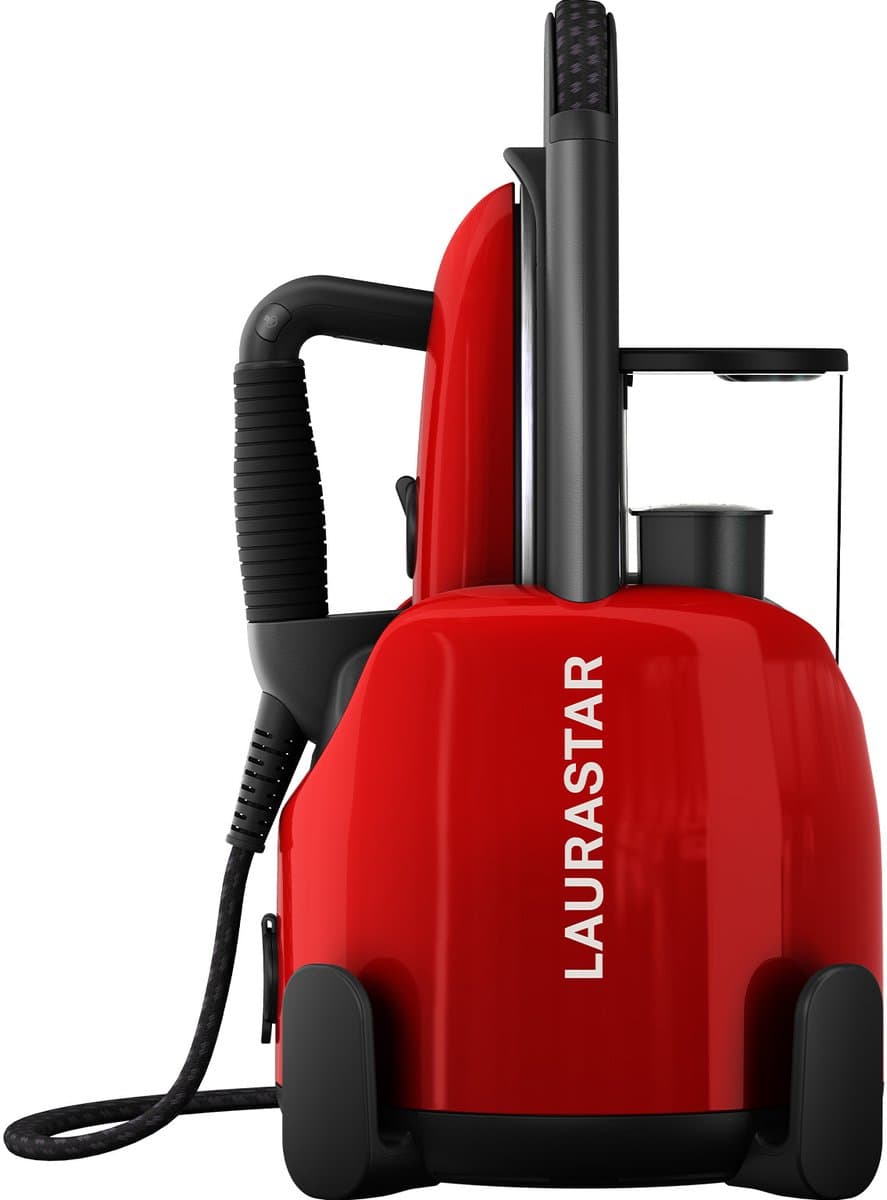 Laurastar Lift Original Red, Stoomstrijkijzer, 3-in-1 Strijkstation, dat je kleding ontvouwt, Strijkt en reinigt, Hygiënische DMS-stoom