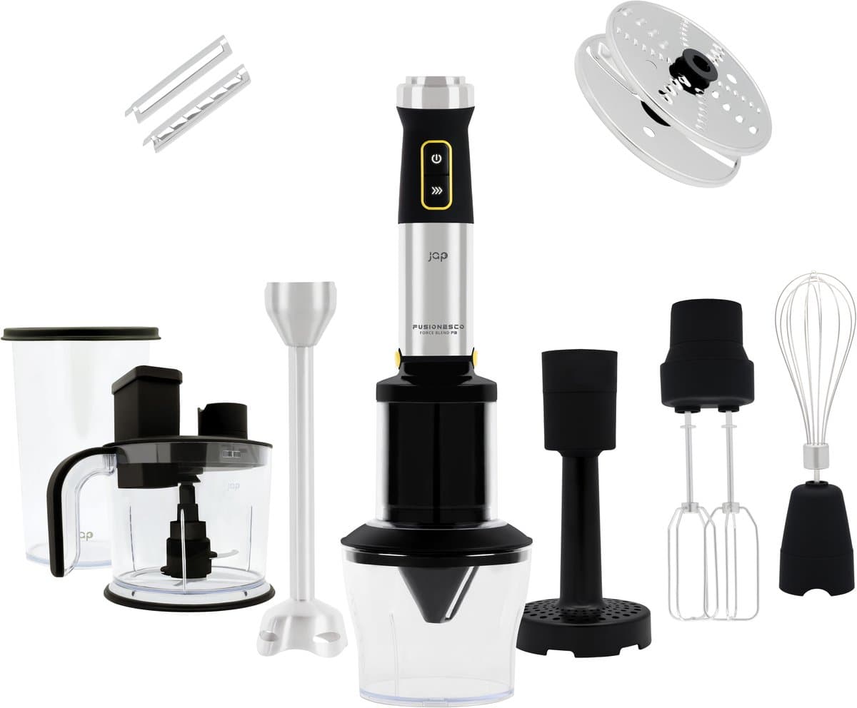 Staafmixer Set met Foodprocessor - Voor Soep, Smoothies en Baby Hapjes - Inclusief Maatbeker, Spiraalsnijder, Garde en Klopper - 1500W met 21 Snelheden - JAP ForceBlend F3