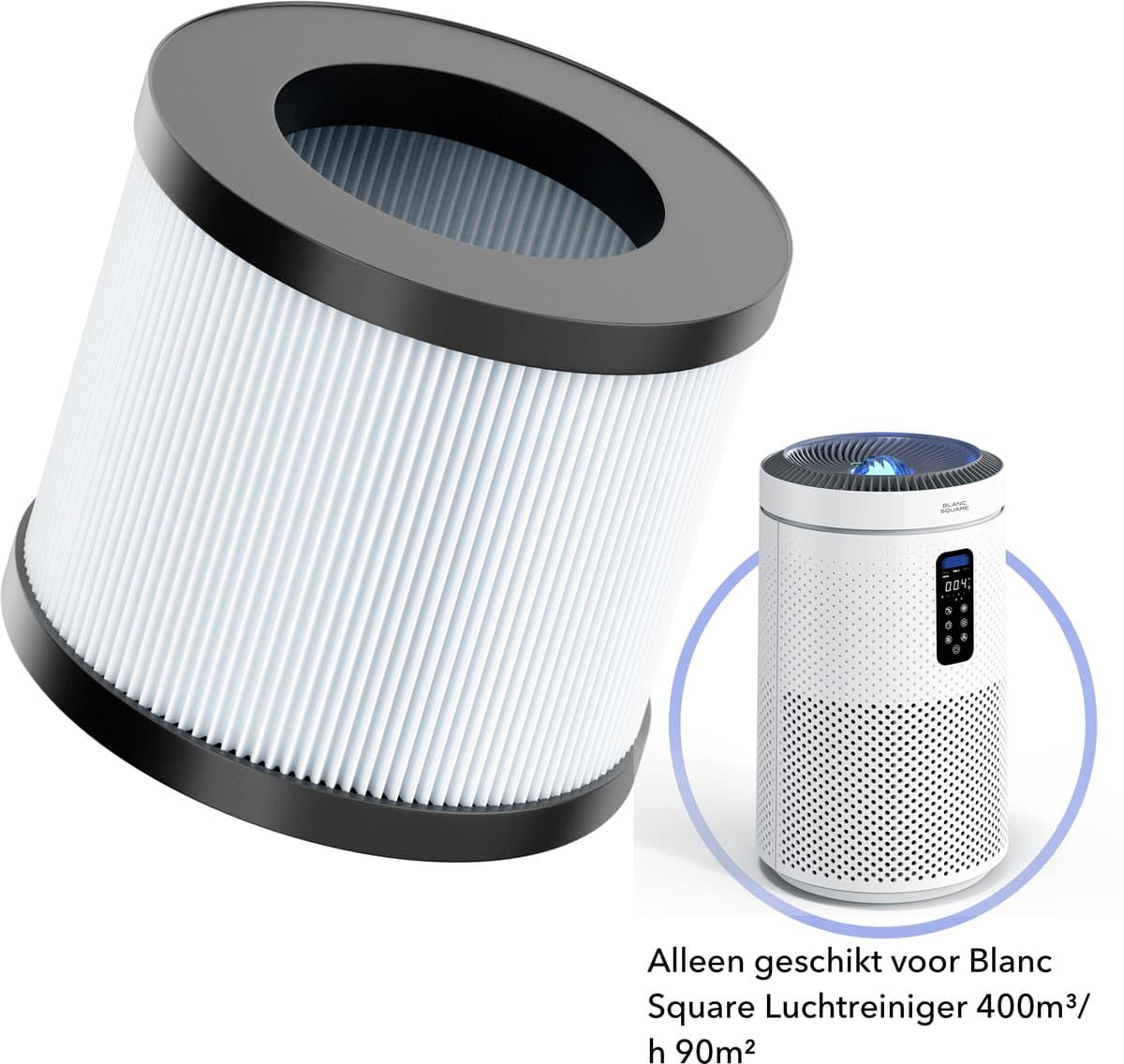 Blanc Square Hepa-13 Luchtfilter voor Blanc Square Air Purifier 400m³/h 90m² - 99% effectief tegen huisstofmijt, hooikoorts, allergie, stof