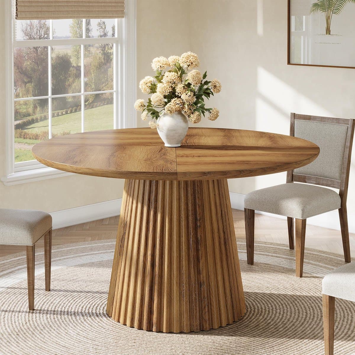 LITTLE Trees Boerderijstijl Eettafel - 120 X 76 X 120 cm - Ronde Houten Tafel - Voor Eetkamer, Keuken & Woonkamer - Bruin