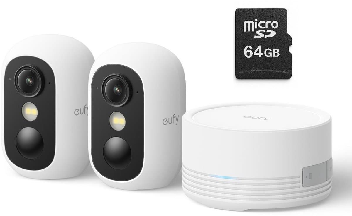 eufy Security eufyCam C35 2-Cam Kit, Wit, Draadloze Beveiligingscamera, Voor Buiten en Binnen, Magnetische Bevestiging, Kleurennachtzicht, Lokale Opslag, Geen Maandelijkse Kosten, IP67, Gezichtsherkenning + MicroSDXC 64GB - Bundelvoordeel