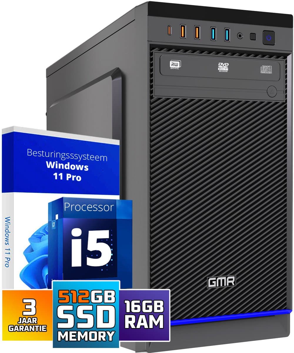 Intel Ultra Compleet Desktop PC | Intel Core i5 | 16 GB RAM | 512GB SSD M.2 | DVD+RW | Windows 11 Pro | Business Office Multimedia Computer