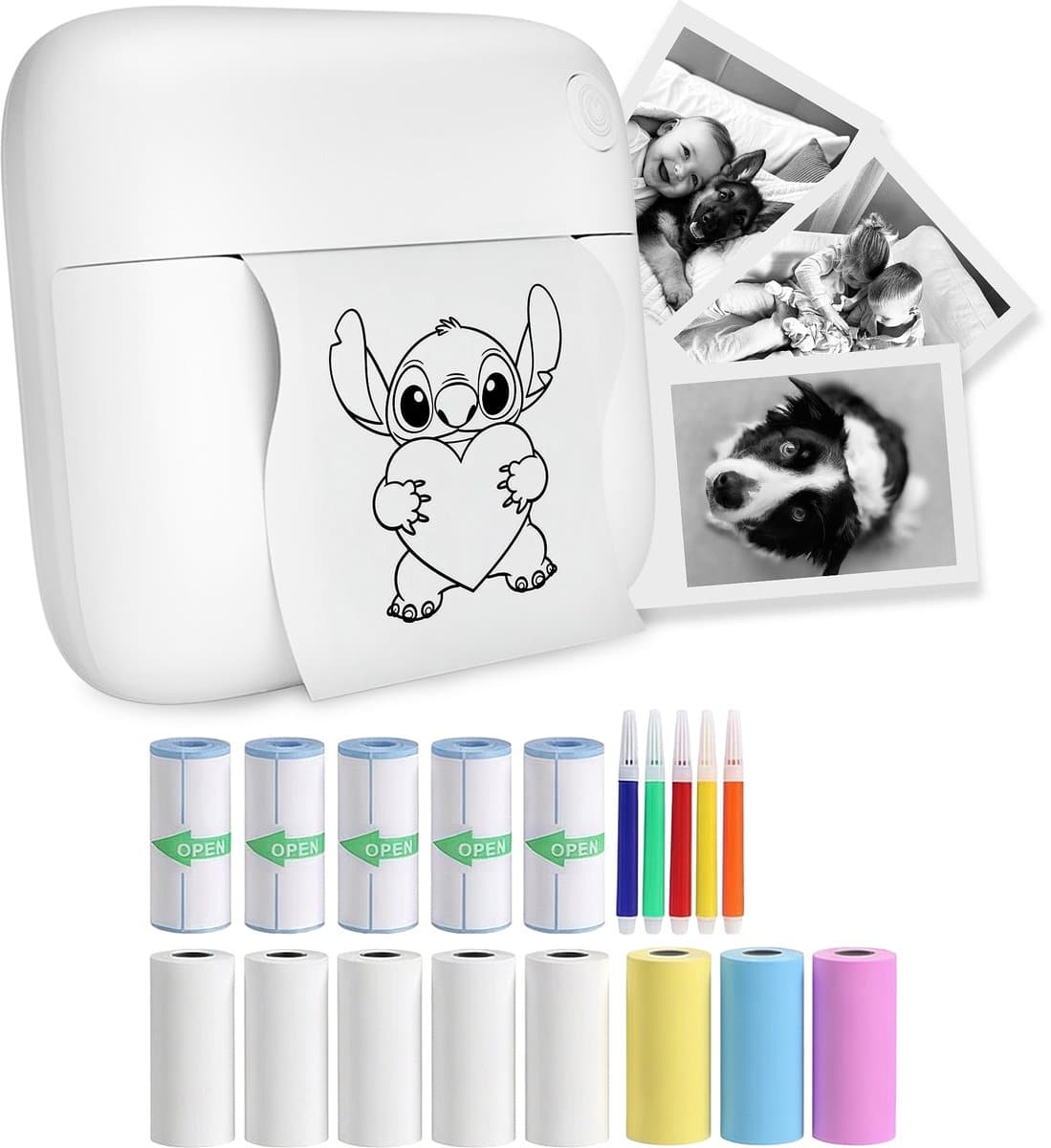 Gatson Mini Printer - 300DPI - Inclusief 14 Rollen Papier (Sticker, Normaal & Kleur) + 5 pennen - Mini Printer voor Mobiel - Pocket Printer - Mobiele Fotoprinter - Schoolspullen - Journaling Producten - Bullet Journal