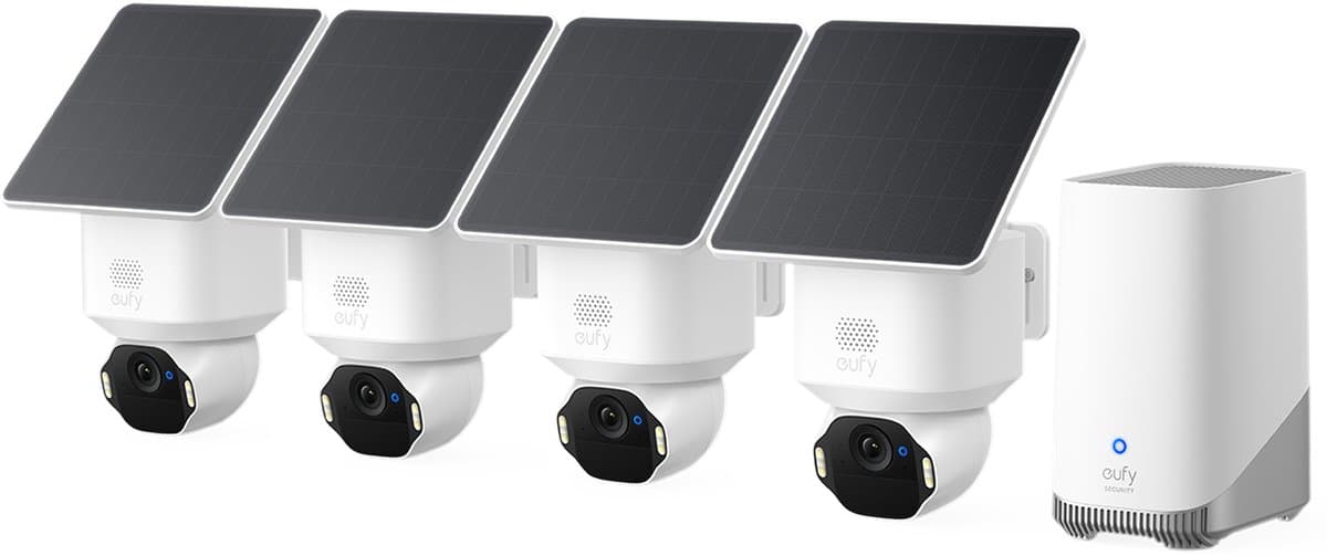 eufy SoloCam E42 4-Cam Kit, 4K PTZ beveiligingscamera outdoor, HomeBase S380, 360° pan/tilt, AI-tracking, zonne-energie, 16TB opslag