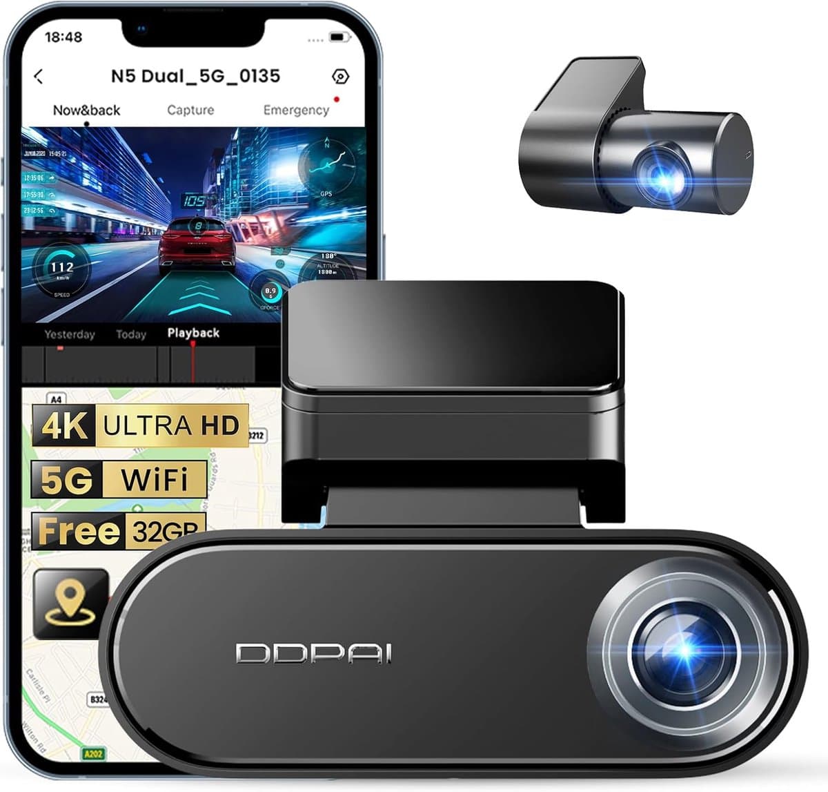 Dashcam Auto met Voor en Achter Camera - 4K HD Beeld - GPS - DDPAI