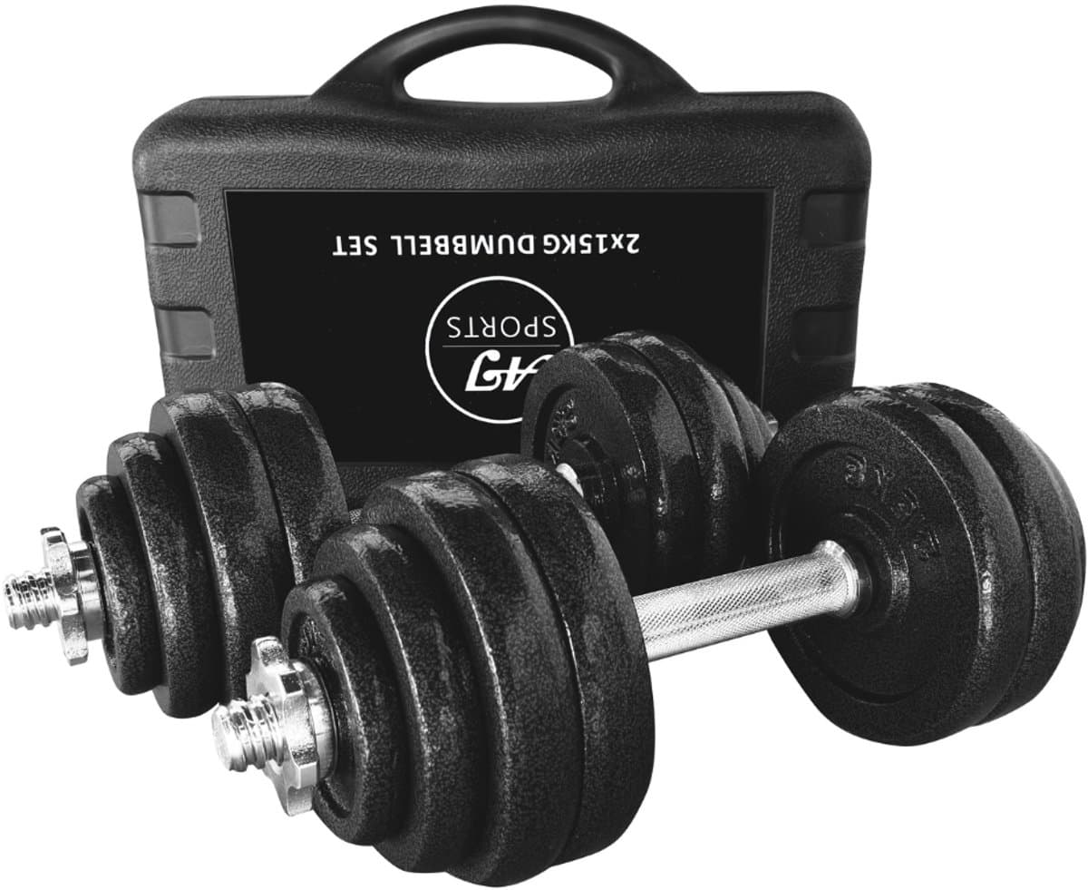 AJ-Sports Verstelbare Dumbell set 30kg - Halterset - Gewichten - 2 x 15kg - Gewichten set - Halter set - Fitness gewichten - Krachttraining - Fitness - Inclusief handige opberg box