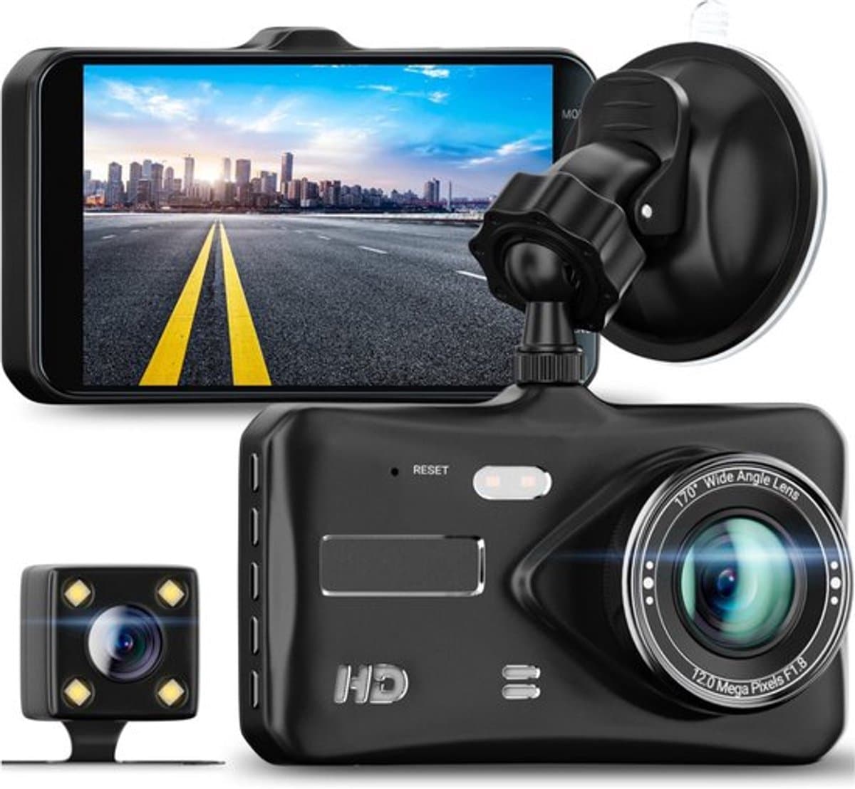 Dashcam - Dual Dashcam voor Auto - Voor en Achter - 1080P, 4-inch 2.5D IPS-schermFull HD - Parkeermodus - 170° wijdhoeklens Full HD-autocamera, nachtzicht, bewegingsdetectie en G-sensor